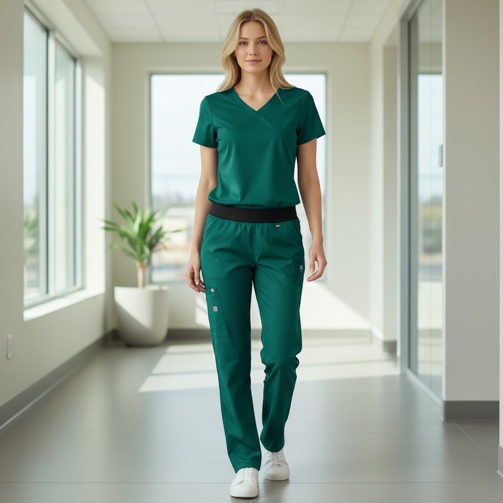 HH Works Scrub Set Womens M/S Green V-Neck Cargo Pants 9500 Medical Nursing